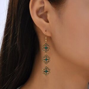 5/$25 Gold and Turquoise Color Boho Flower Print Earrings Drop Earrings